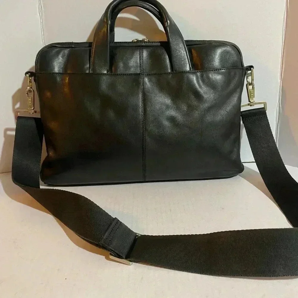 Knomo  unisex black leather messenger laptop briefcase bag